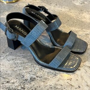 Mango Mango Croc-Embossed Heels Sandals Blue Heels Size 37EU